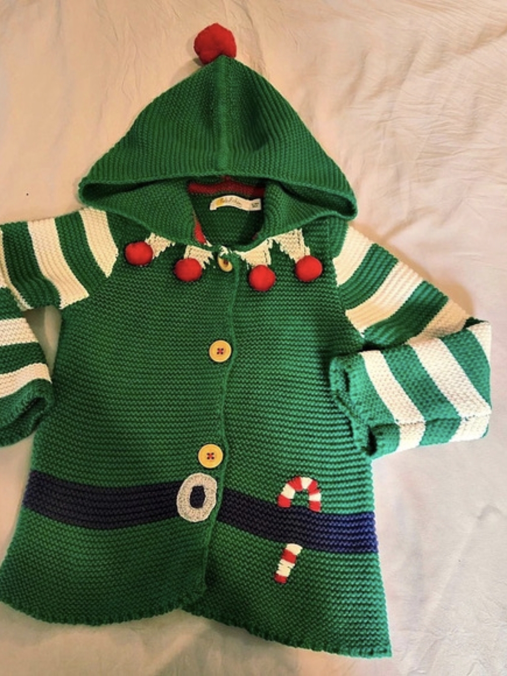 Baby Boden Novelty Cotton Knitted Jacket - College Navy Jester Dress Green &